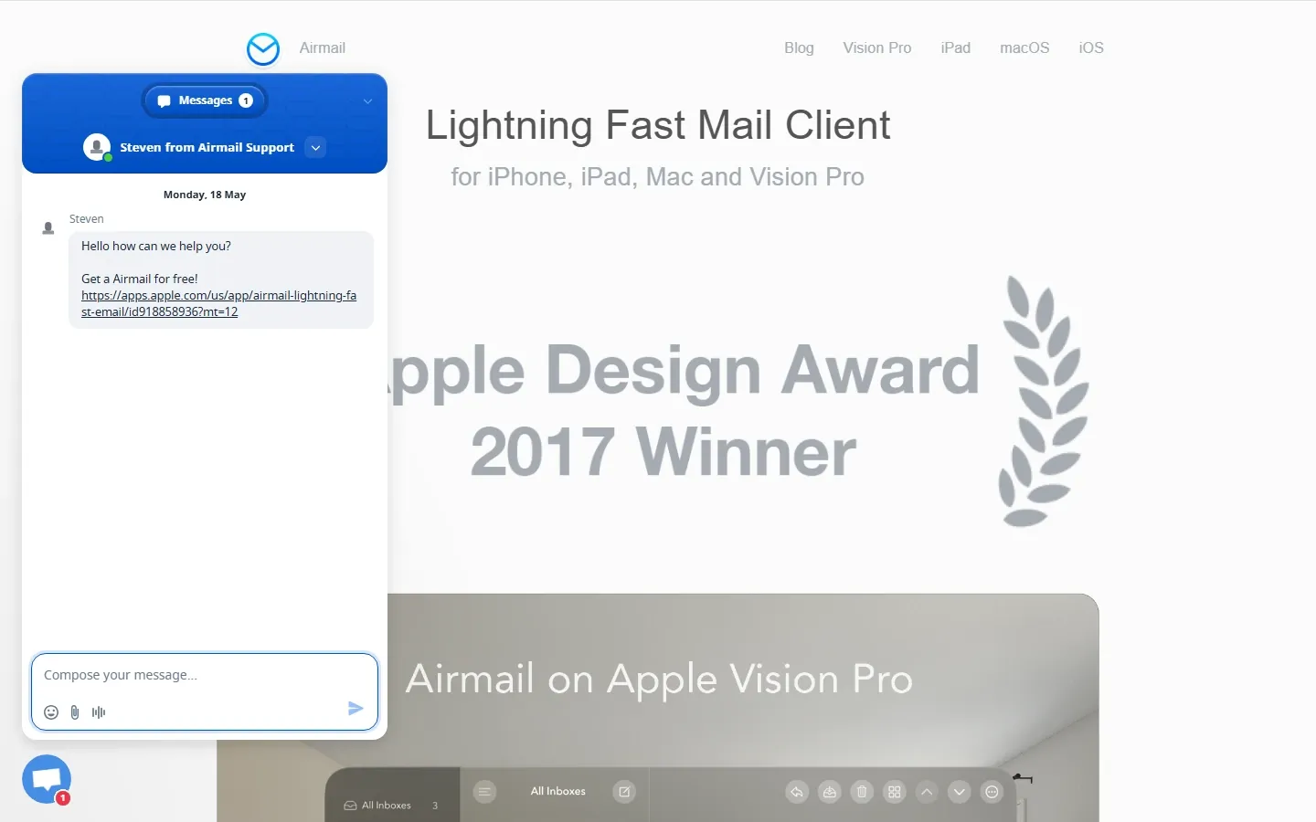 Airmail email client setup screen on macOS — account onboarding view (2026)